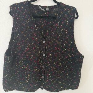 Vtg 80/90s Mohair Blend Button Front Sweater Vest Paint Splatter Boho Whimsigoth